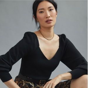 NWT Anthropologie Sweetheart Puff Sleeve Sweater (Black/S)